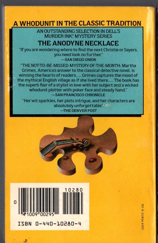 Martha Grimes  THE ANODYNE NECKLACE magnified rear book cover image