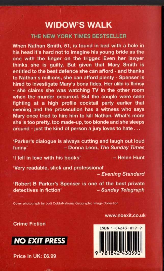 Robert B. Parker  WIDOW'S WALK magnified rear book cover image