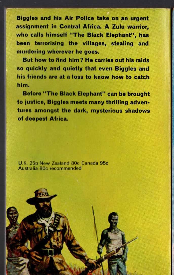 Captain W.E. Johns  BIGGLES AND THE BLACK RAIDER magnified rear book cover image