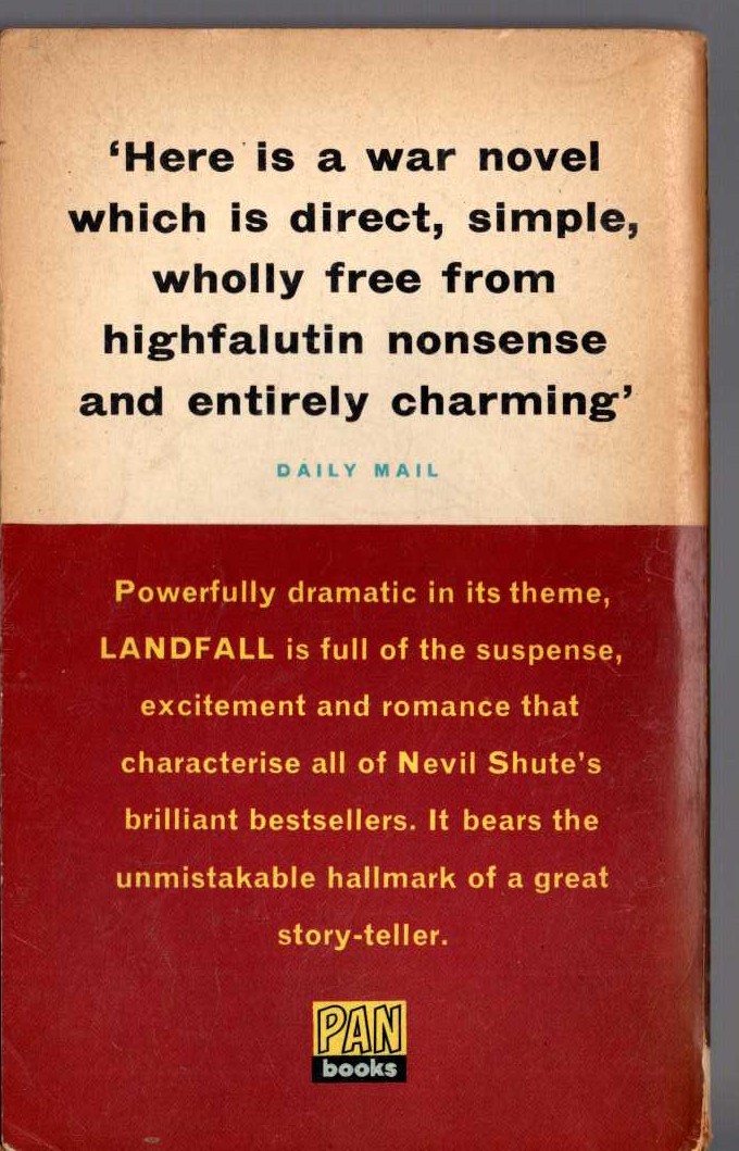 Nevil Shute  LANDFALL magnified rear book cover image