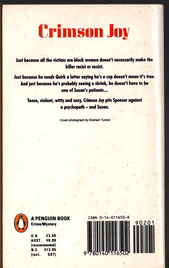 Robert B. Parker  CRIMSON JOY magnified rear book cover image