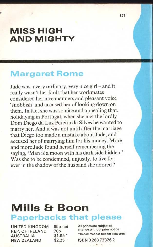 Margaret Rome  MISS HIGH AND MIGHTY magnified rear book cover image