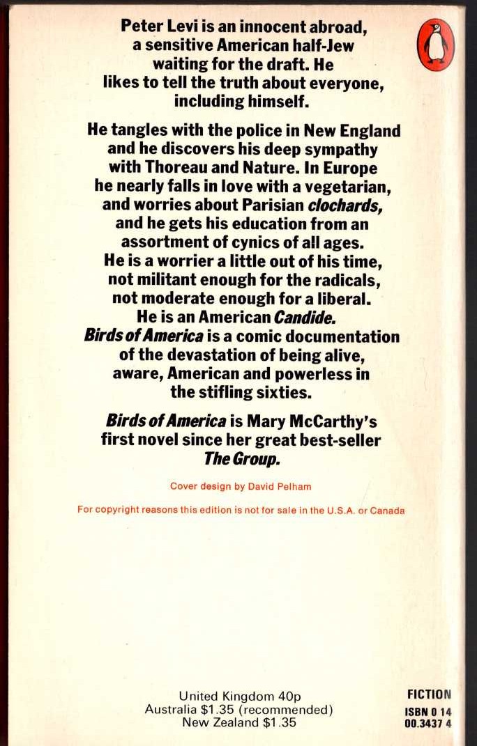 Mary McCarthy  BIRDS OF AMERICA magnified rear book cover image