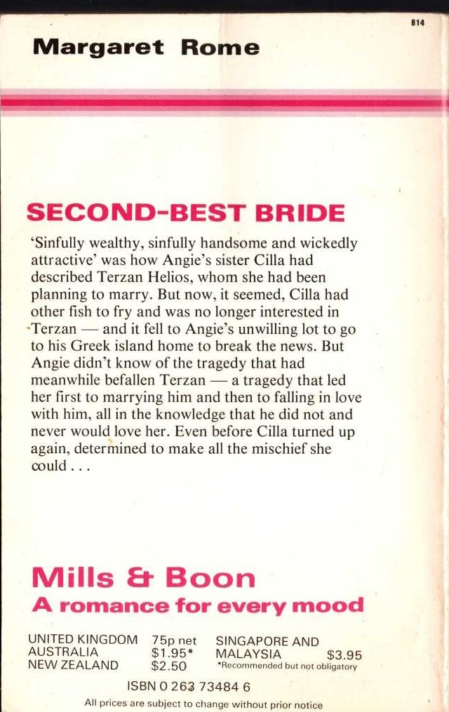 Margaret Rome  SECOND-BEST BRIDE magnified rear book cover image