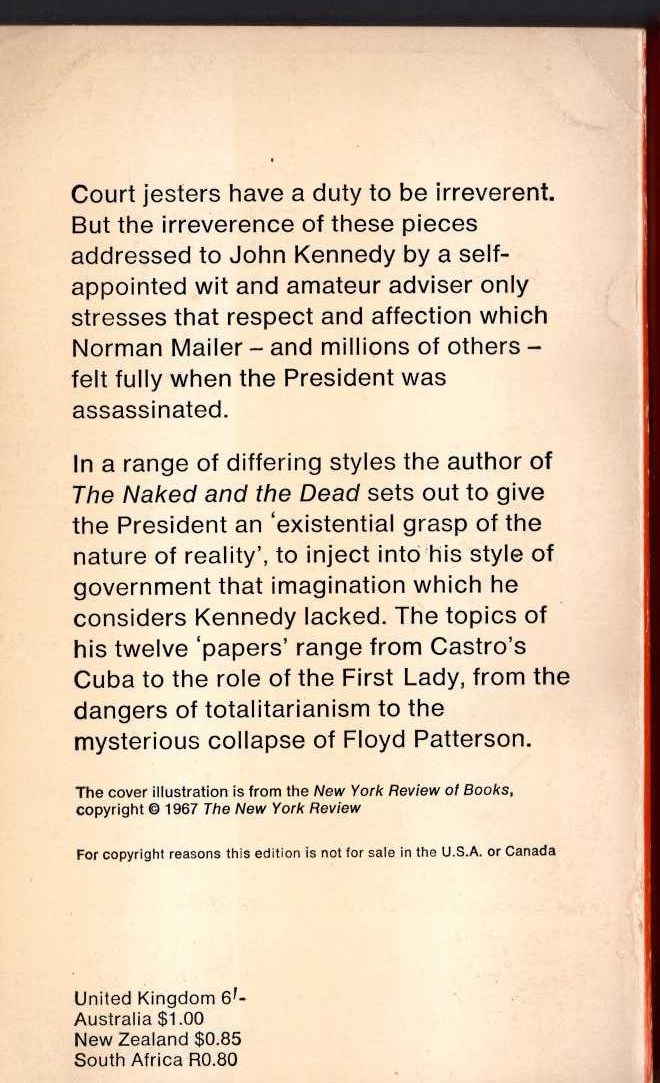 Norman Mailer  THE PRESEDENTIAL PAPERS (non-fiction) magnified rear book cover image