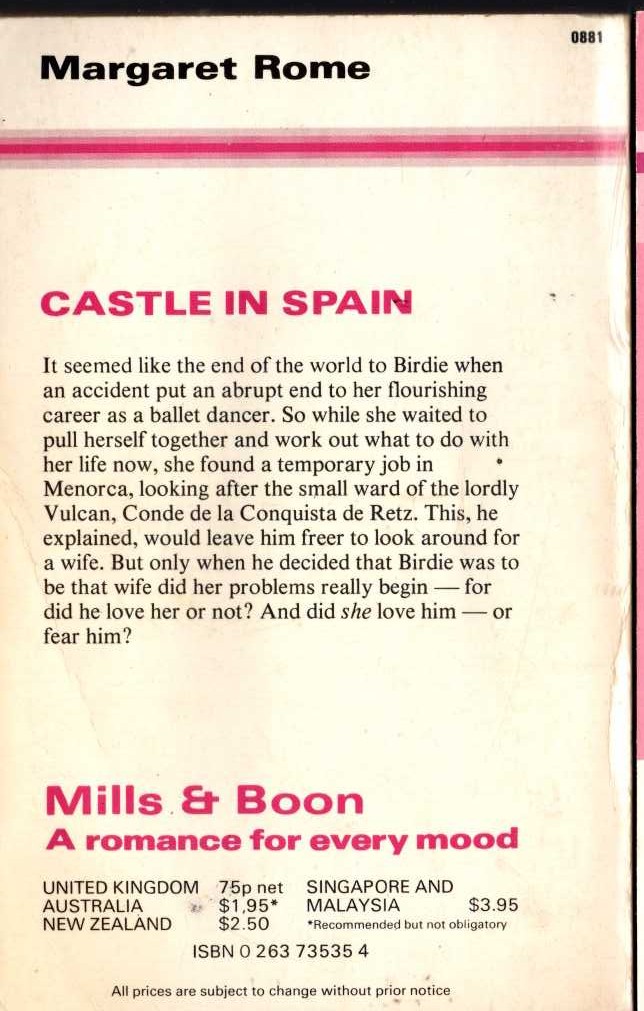 Margaret Rome  CASTLE IN SPAIN magnified rear book cover image