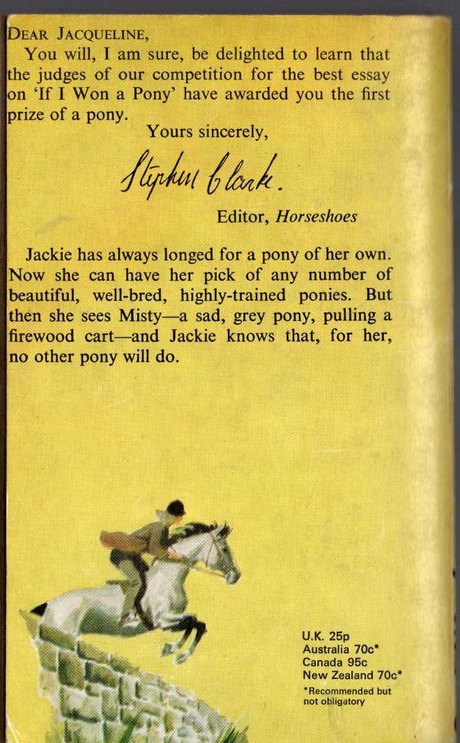 Judith M. Berrisford  JACKIE WON A PONY magnified rear book cover image