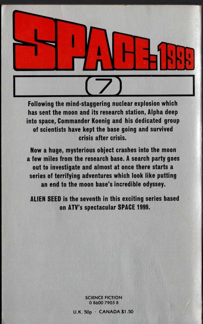 E.C. Tubb  SPACE 1999: ALIEN SEED (TV tie-in) magnified rear book cover image