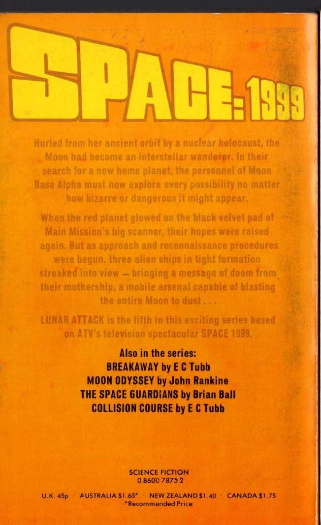 John Rankine  SPACE 1999: LUNAR ATTACK magnified rear book cover image