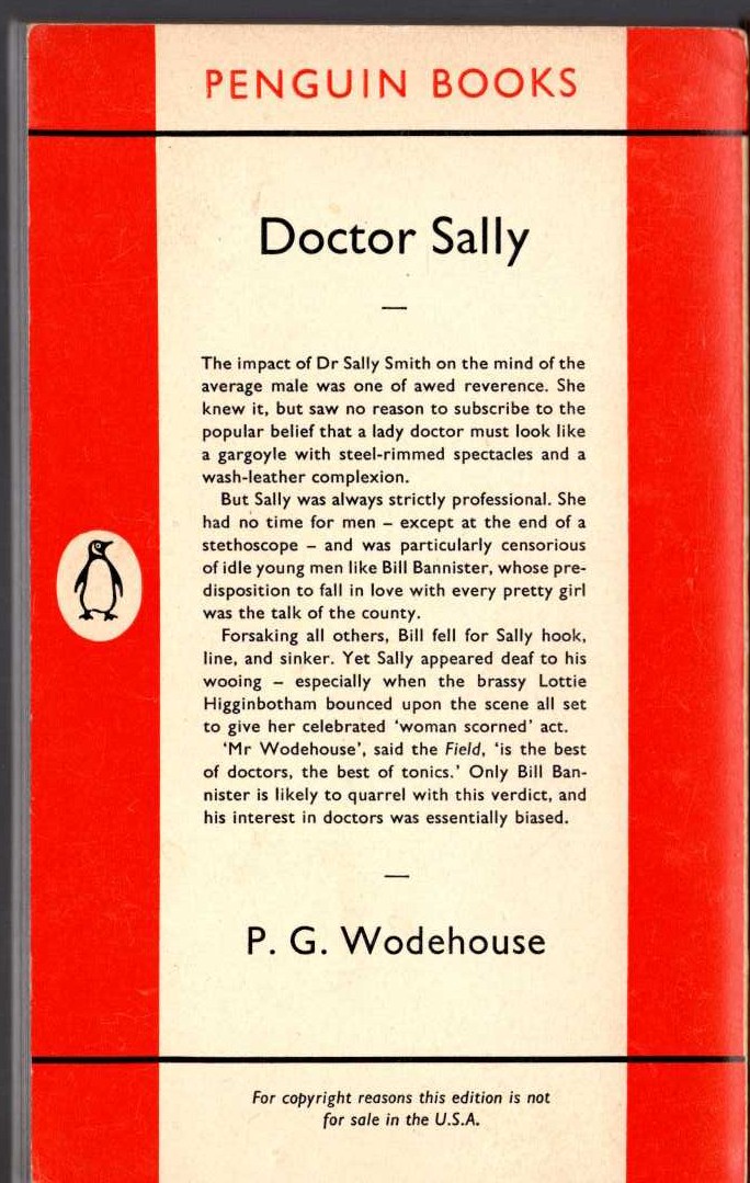 P.G. Wodehouse  DOCTOR SALLY magnified rear book cover image