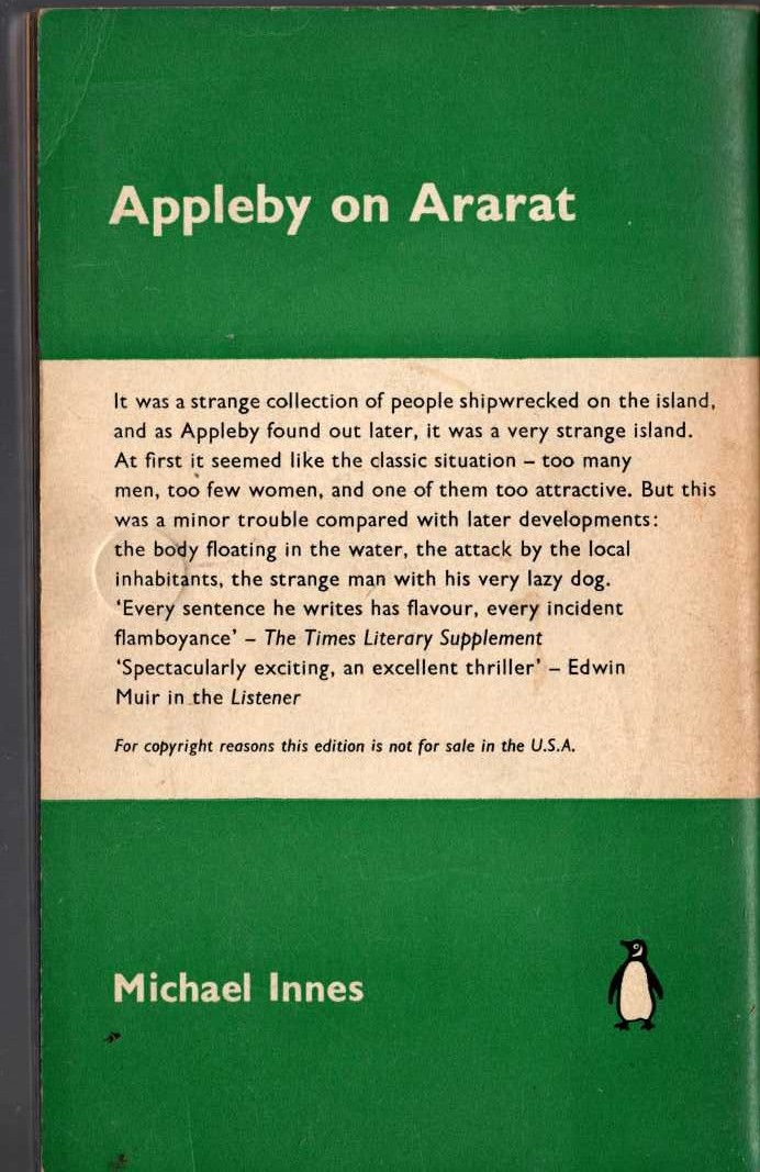 Michael Innes  APPLEBY ON ARARAT magnified rear book cover image