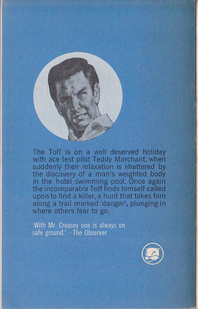 John Creasey  THE TOFF AMONG THE MILLIONS magnified rear book cover image