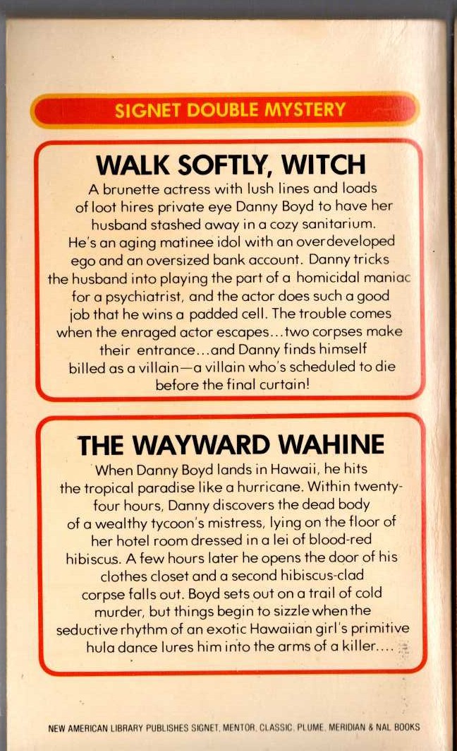 Carter Brown  WALK SOFTLY, WITCH and THE WAYWARD WAHINE magnified rear book cover image