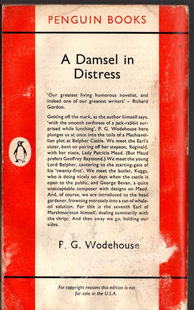 P.G. Wodehouse  A DAMSEL IN DISTRESS magnified rear book cover image