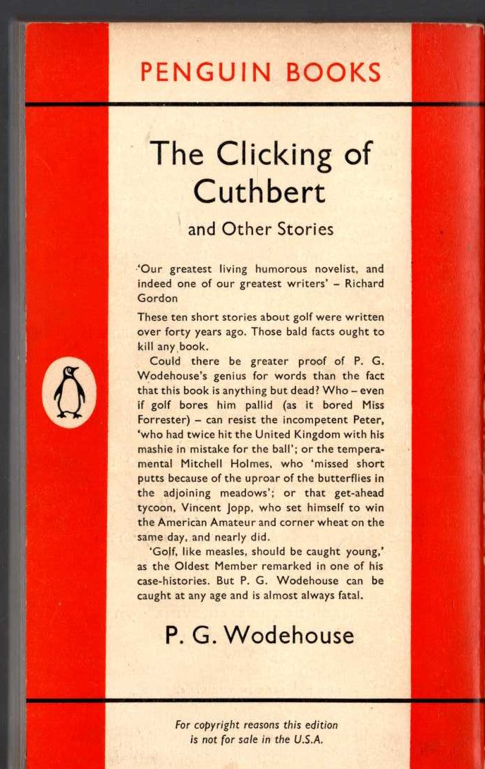 P.G. Wodehouse  THE CLICKING OF CUTHBERT and Other Stories magnified rear book cover image