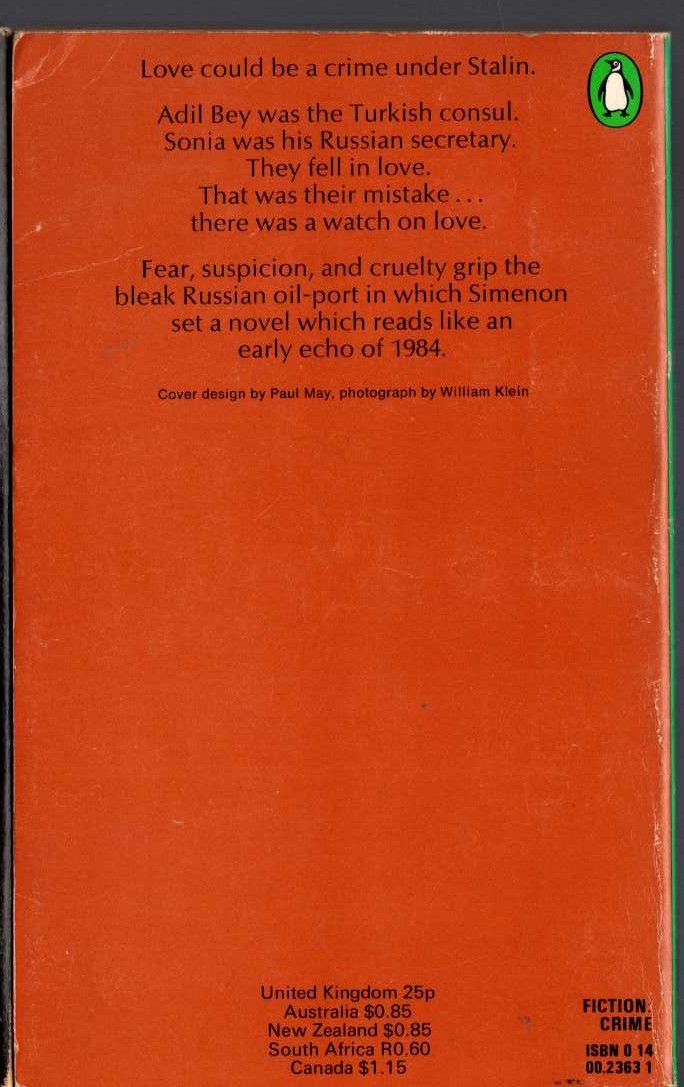 Georges Simenon  THE WINDOW OVER THE WAY magnified rear book cover image