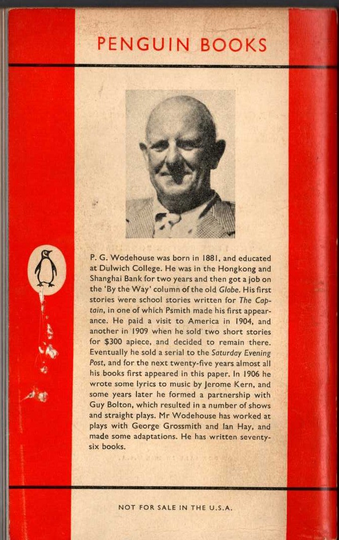 P.G. Wodehouse  THE MAN UPSTAIRS and other stories magnified rear book cover image