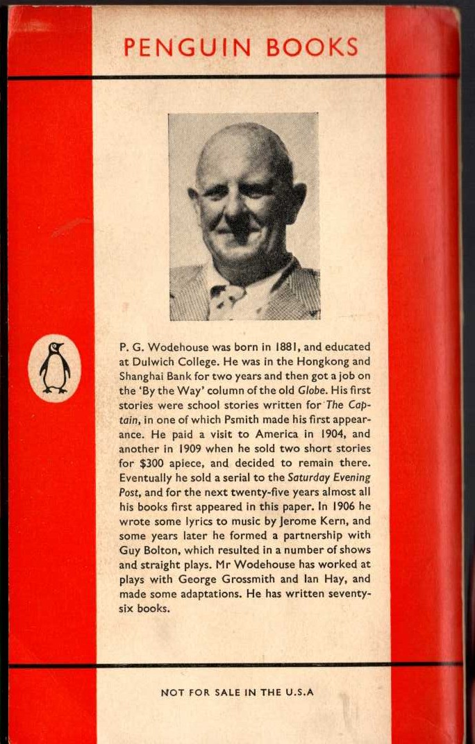 P.G. Wodehouse  UNEASY MONEY magnified rear book cover image