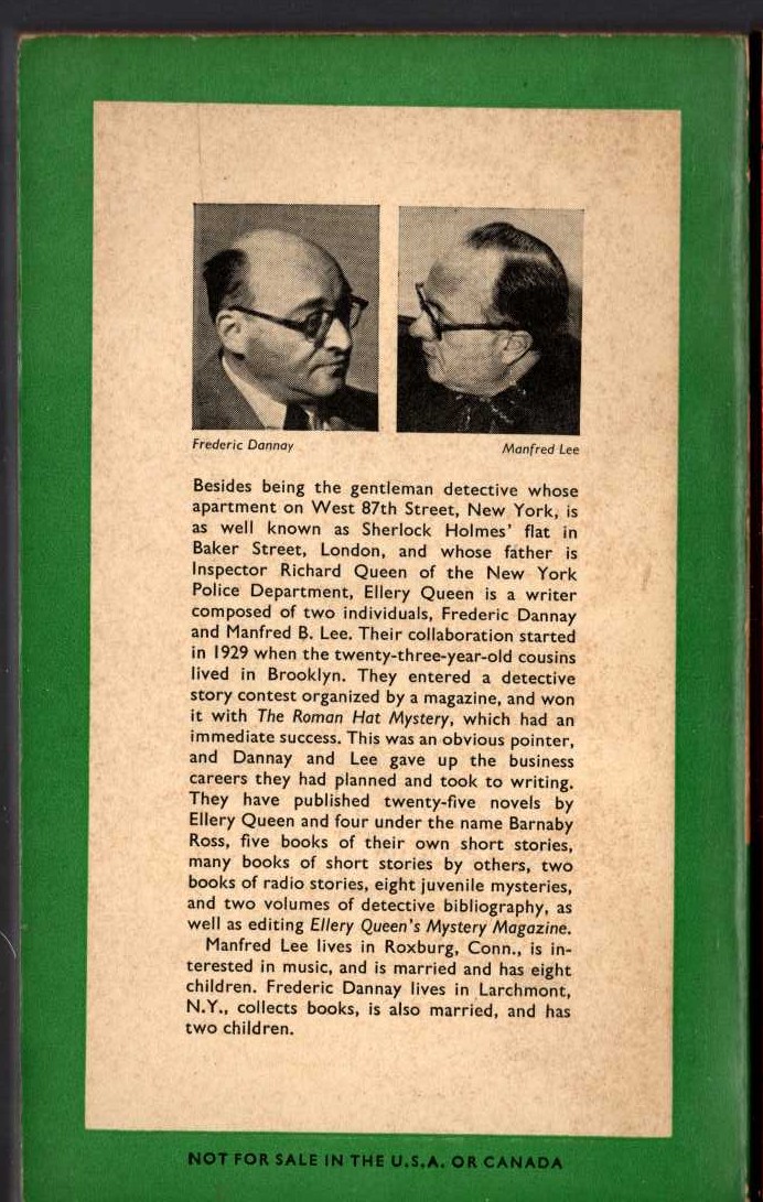 Ellery Queen  DOUBLE, DOUBLE magnified rear book cover image