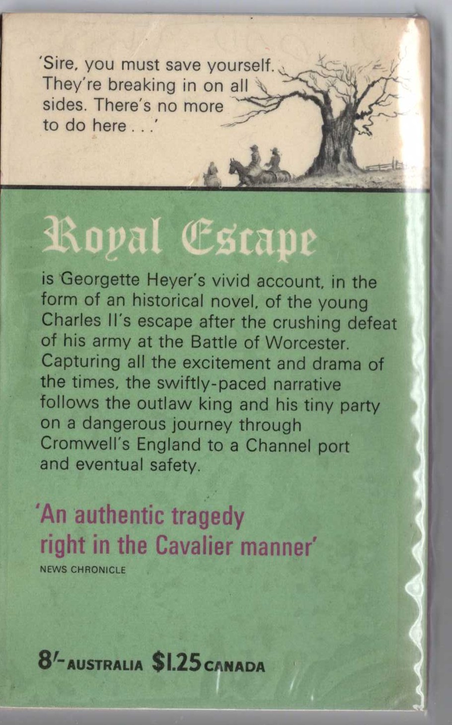 Georgette Heyer  ROYAL ESCAPE magnified rear book cover image