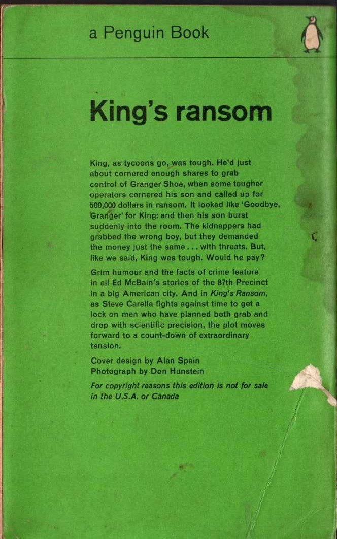 Ed McBain  KING'S RANSOM magnified rear book cover image