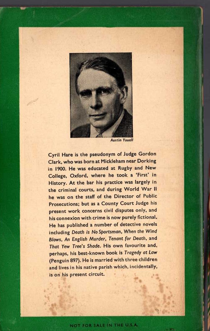 Cyril Hare  AN ENGLISH MURDER magnified rear book cover image
