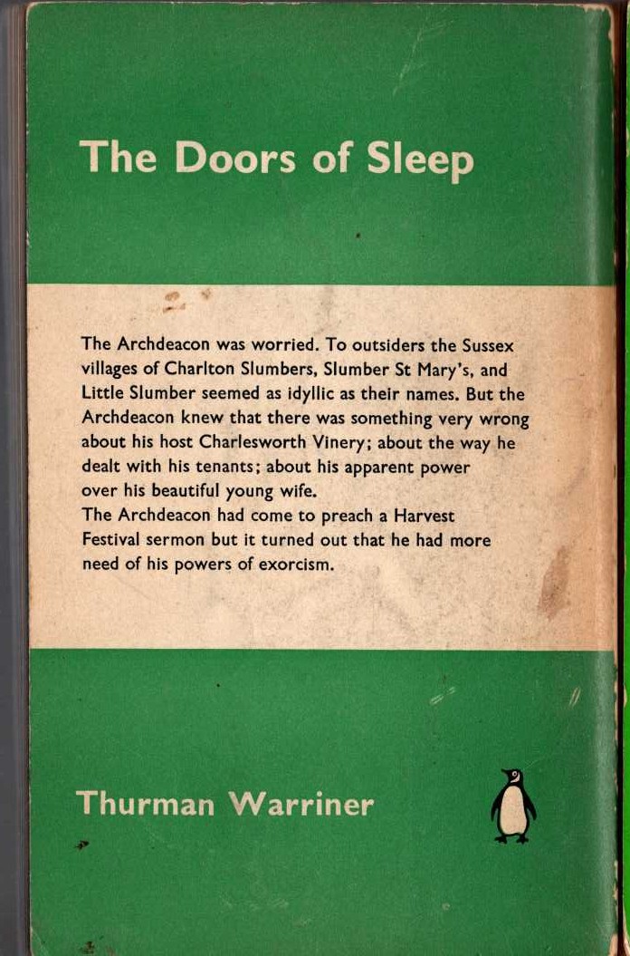 Thurman Warriner  THE DOORS OF SLEEP magnified rear book cover image