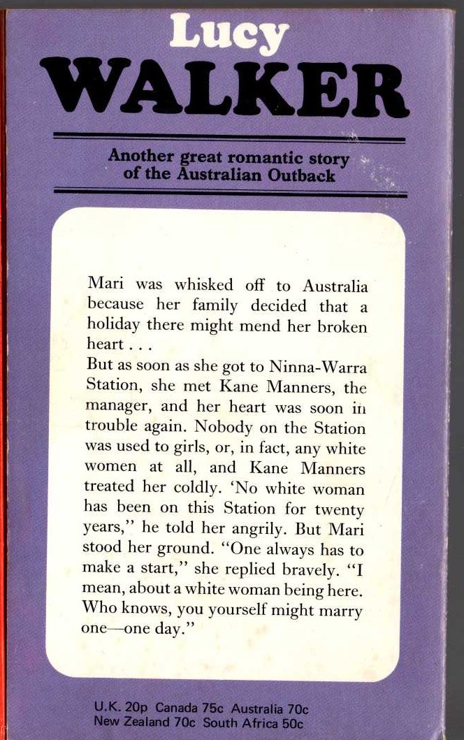 Lucy Walker  THE MAN FROM OUTBACK magnified rear book cover image