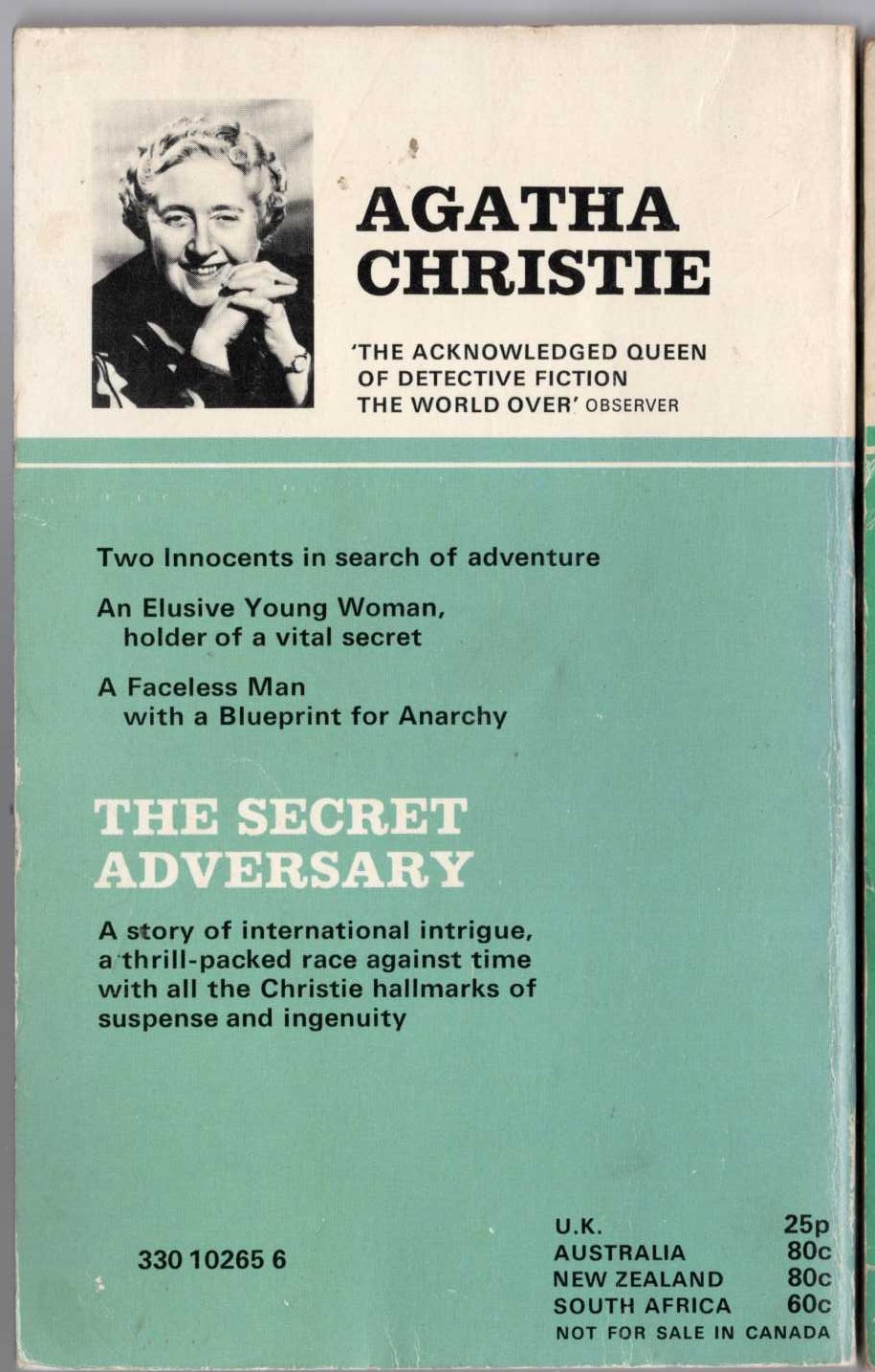Agatha Christie  THE SECRET ADVERSARY magnified rear book cover image
