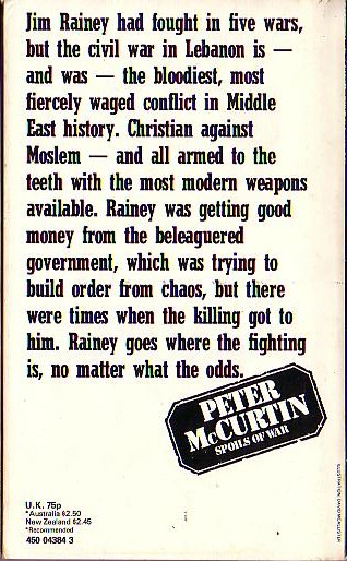 Peter McCurtin  SPOILS OF WAR magnified rear book cover image