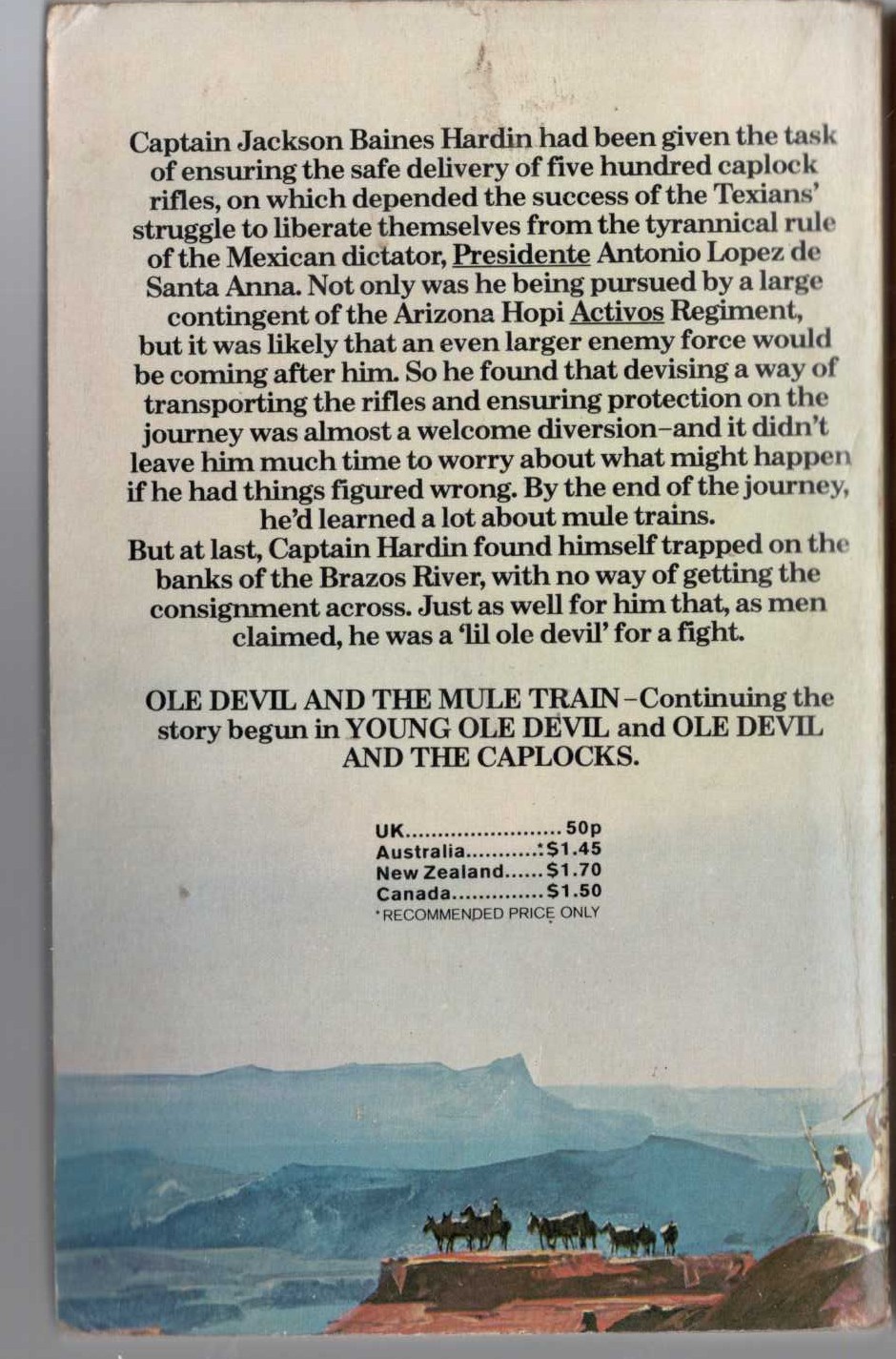 J.T. Edson  OLE DEVIL AND THE MULE TRAIN magnified rear book cover image