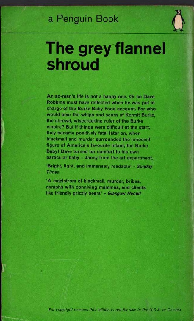 Henry Slesar  THE GREY FLANNEL SHROUD magnified rear book cover image