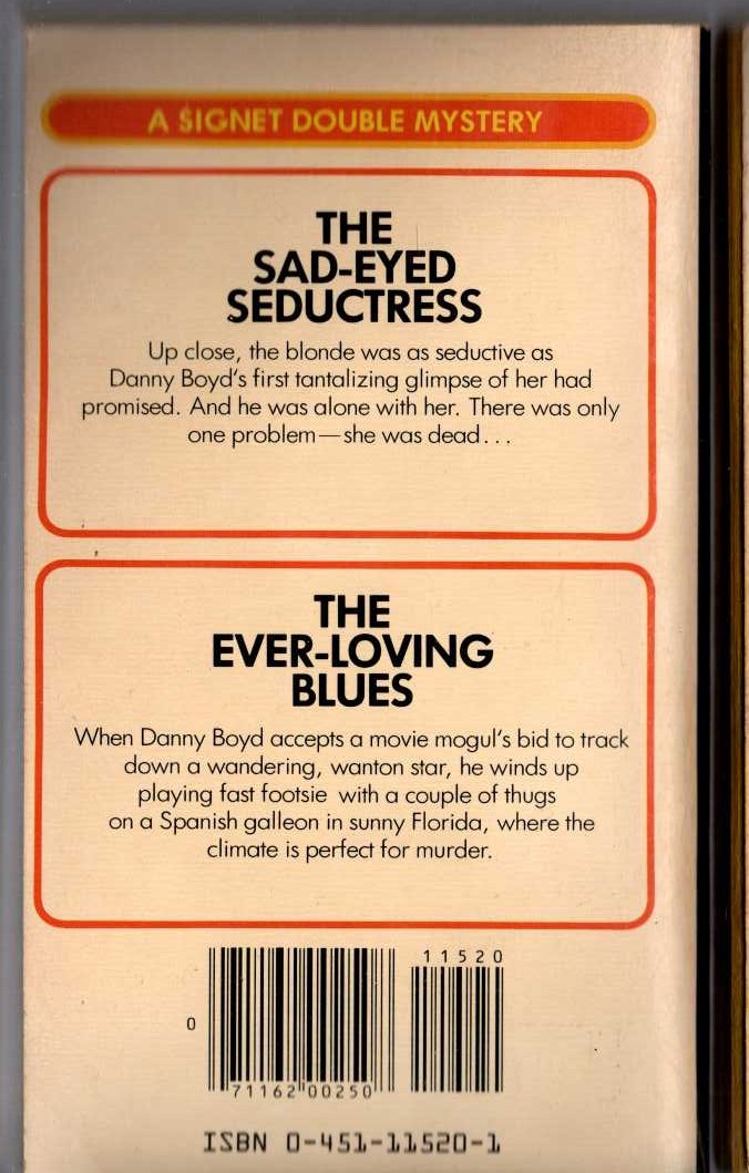 Carter Brown  THE SAD-EYED SEDUCTRESS and THE EVER-LOVING BLUES magnified rear book cover image