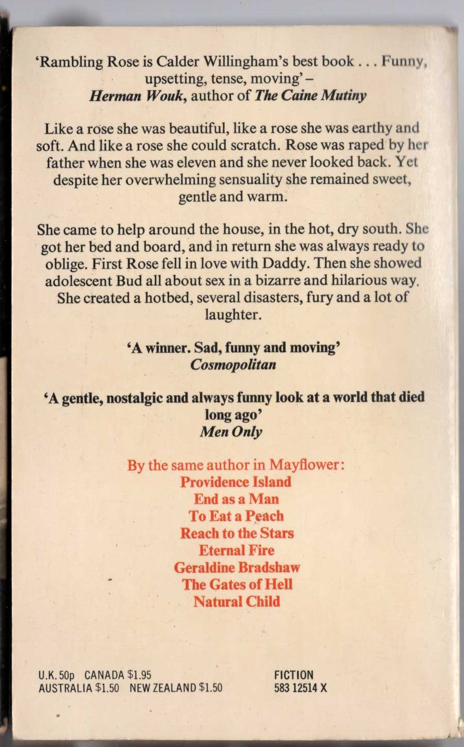 Calder Willingham  RAMBLING ROSE magnified rear book cover image
