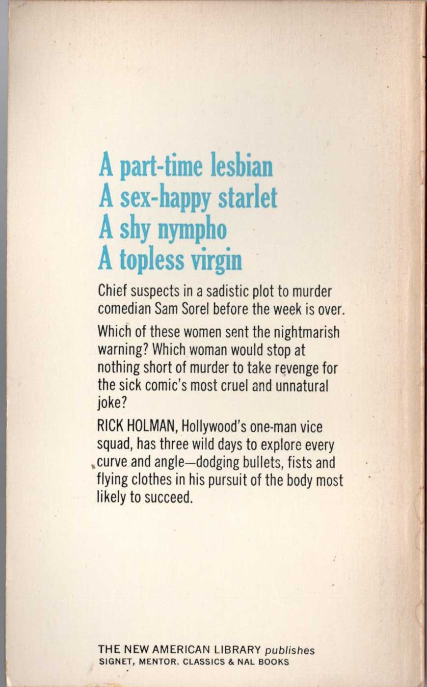 Carter Brown  DIE ANYTIME, AFTER TUESDAY! magnified rear book cover image