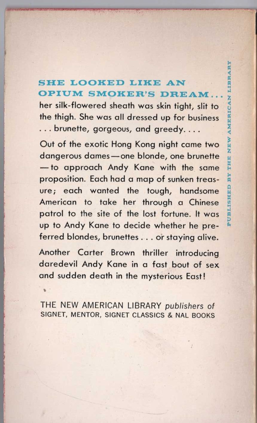 Carter Brown  THE HONG KONG CAPER magnified rear book cover image