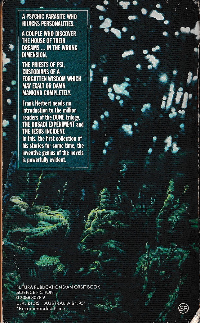 Frank Herbert  THE PRIESTS OF PSI magnified rear book cover image