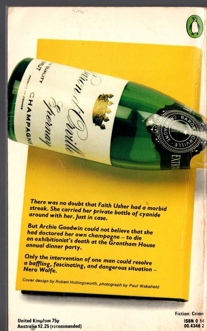 Rex Stout  CHAMPAGNE FOR ONE magnified rear book cover image