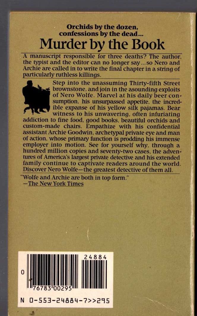Rex Stout  MURDER BY THE BOOK magnified rear book cover image