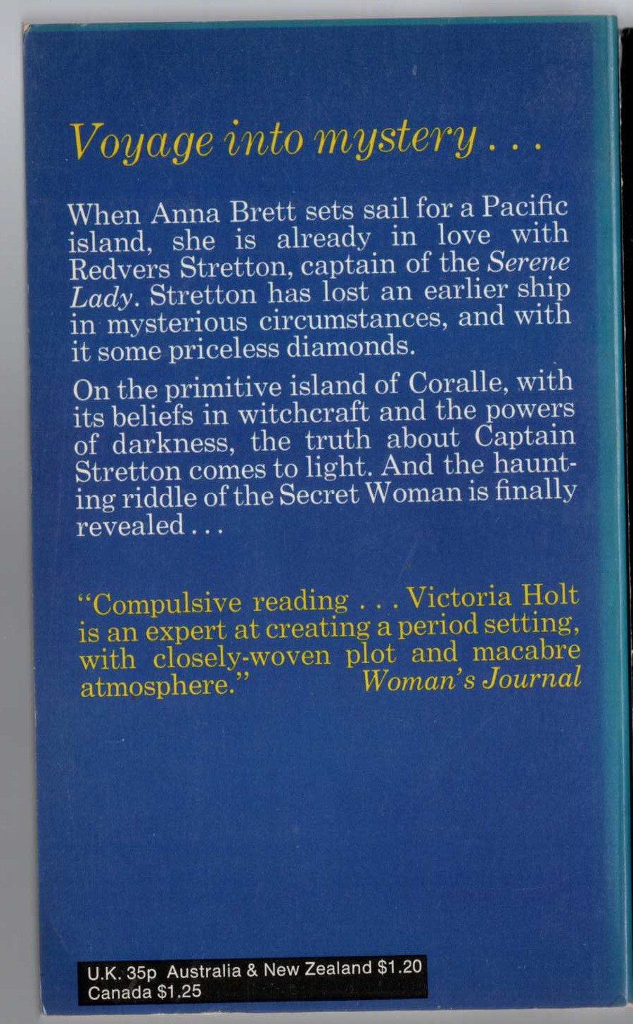 Victoria Holt  THE SECRET WOMAN magnified rear book cover image