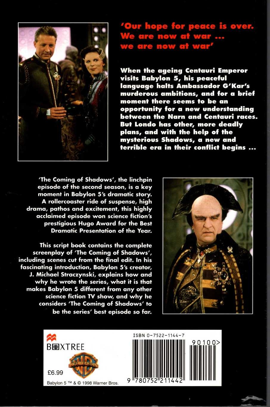 J.Michael Straczynski  BABYLON 5: THE COMING OF SHADOWS (TV Script) magnified rear book cover image