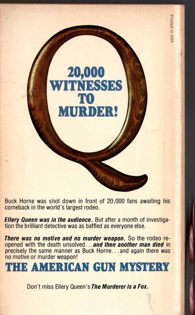 Ellery Queen  THE AMERICAN GUN MYSTERY magnified rear book cover image