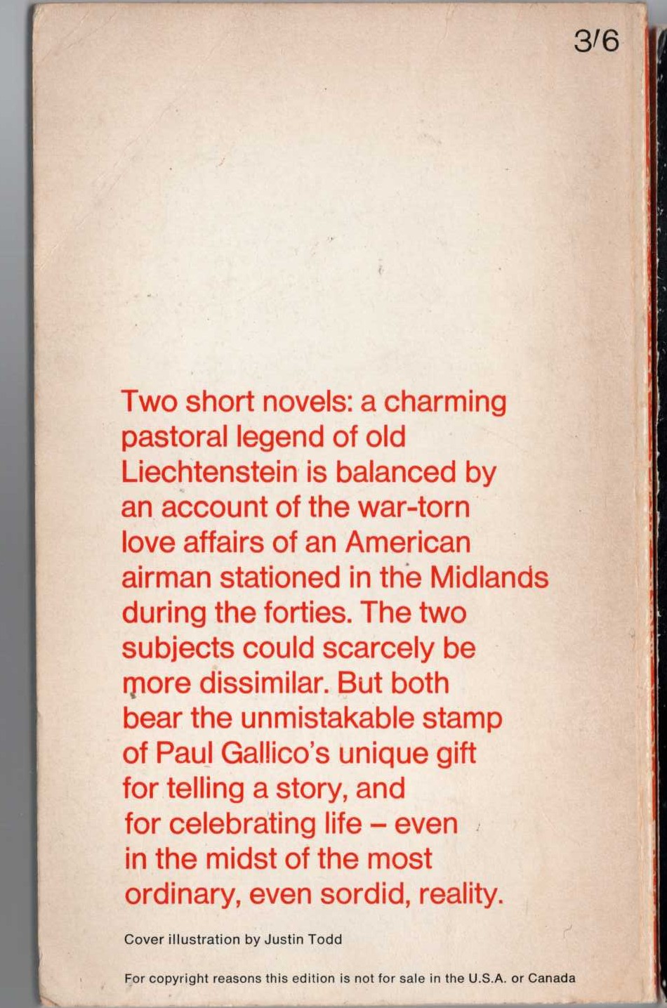 Paul Gallico  LUDMILA & THE LONELY magnified rear book cover image