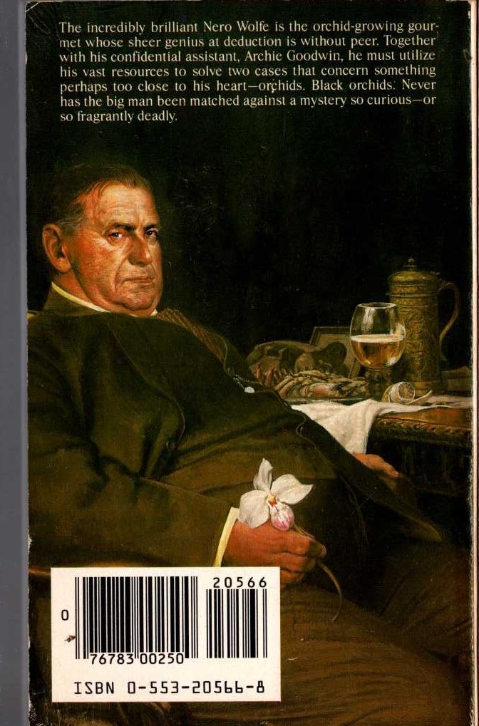 Rex Stout  BLACK ORCHIDS magnified rear book cover image