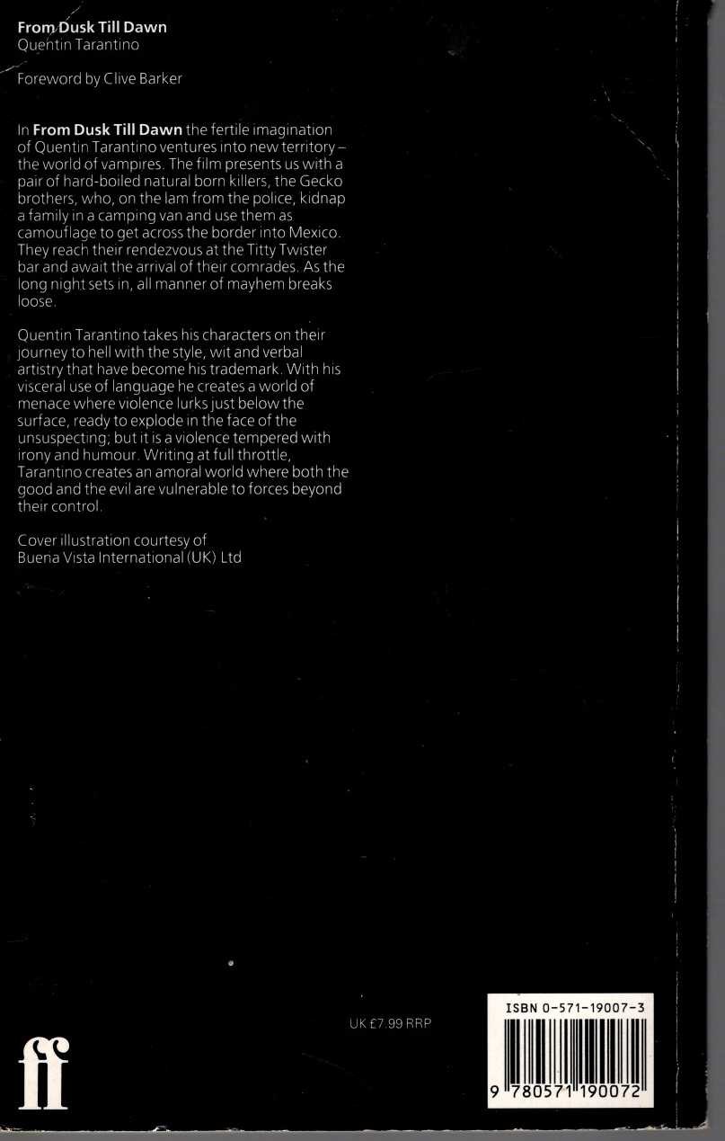 Quentin Tarantino  FROM DAWN TILL DUSK (Screenplay) magnified rear book cover image