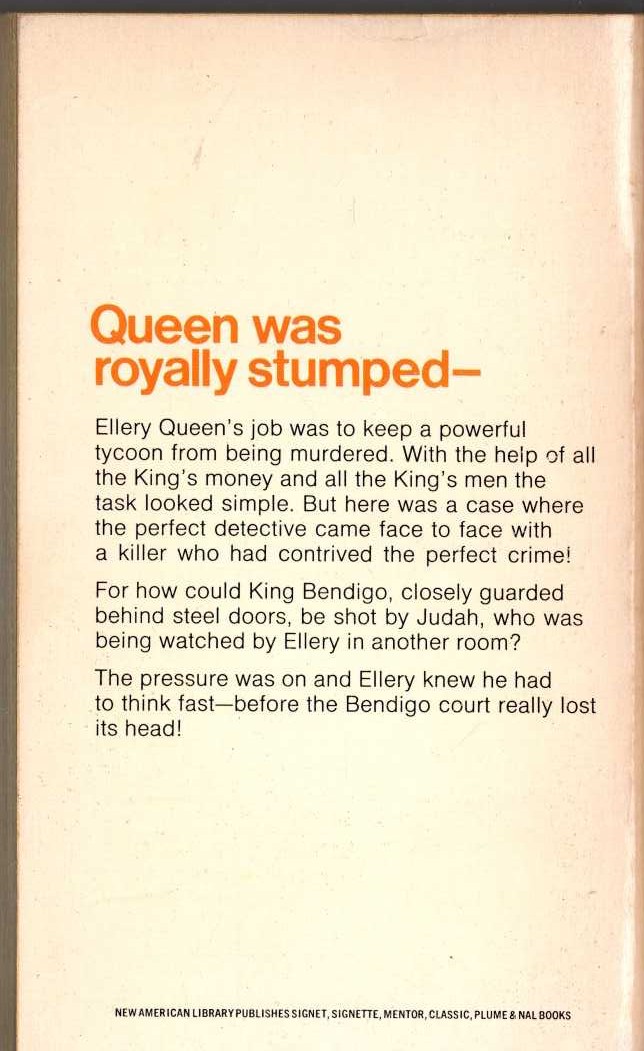 Ellery Queen  THE KING IS DEAD magnified rear book cover image