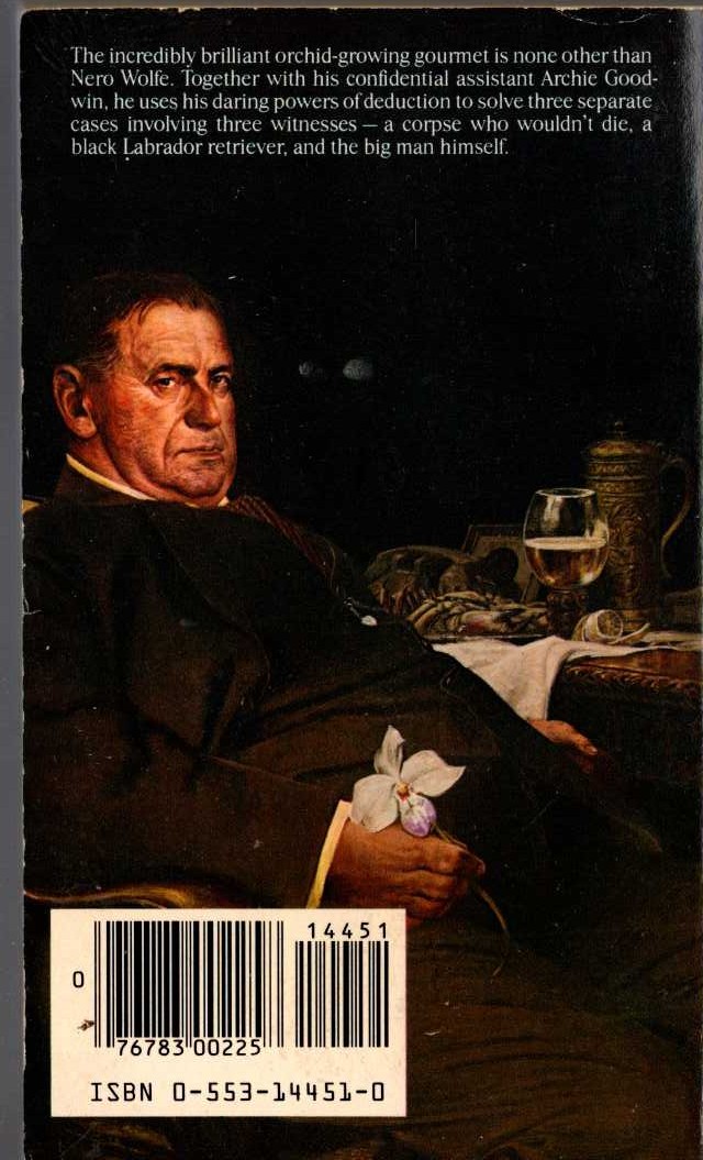 Rex Stout  THREE WITNESSES magnified rear book cover image