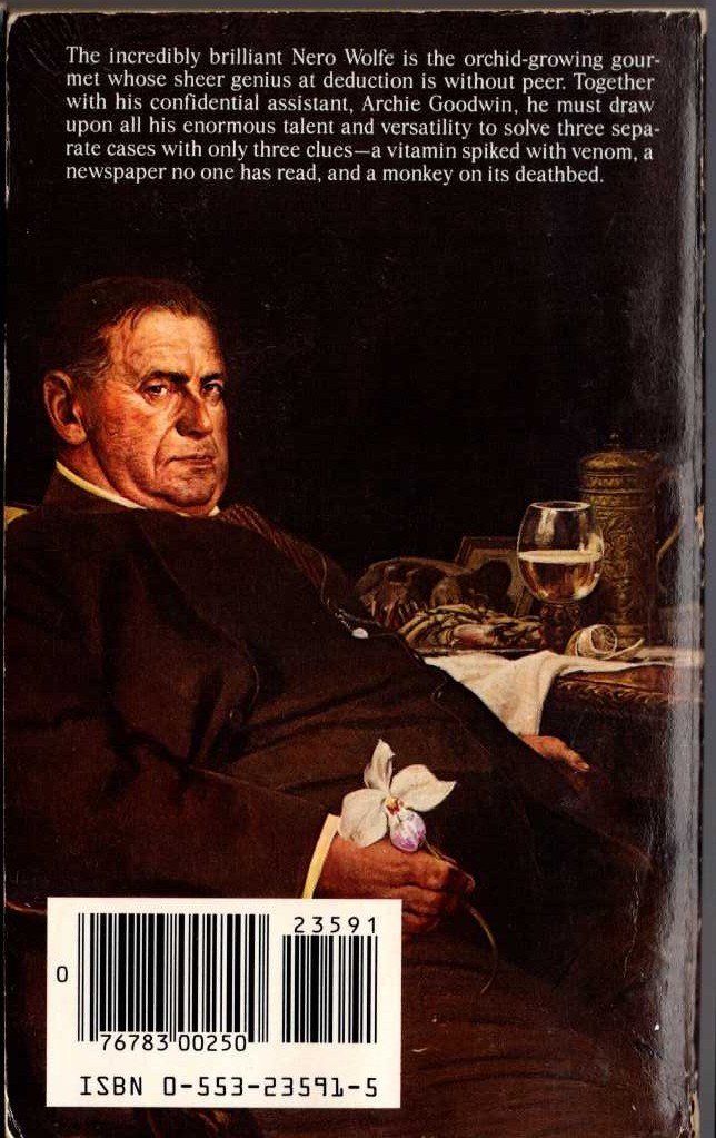 Rex Stout  TRIPLE JEOPARDY magnified rear book cover image
