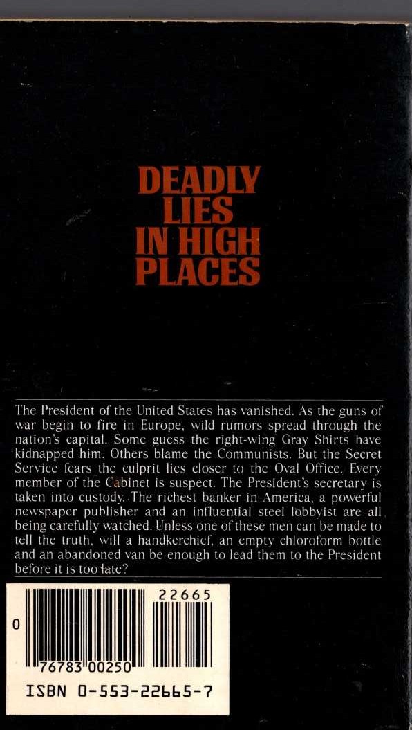 Rex Stout  THE PRESIDENT VANISHES magnified rear book cover image