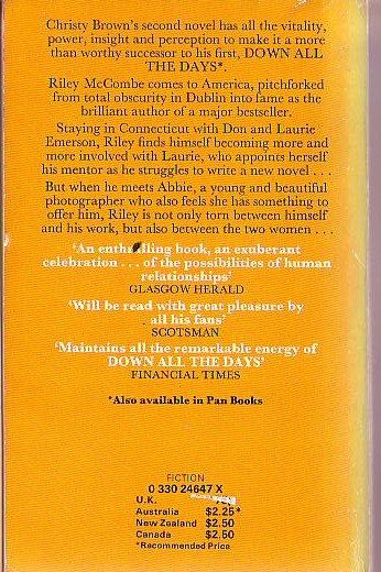 Christy Brown  A SHADOW ON SUMMER magnified rear book cover image